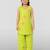 Girls parrot green cotton slub applique abstract embroidery sleeveless kurta with pyjama set