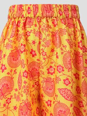 Girls yellow cotton digital floral print kurta with palazzo set | short sleeves | v-neck | festive casual 5