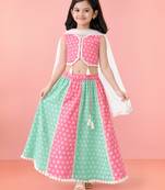 Girls pink cotton bandhani print lehenga set with dupatta | sleeveless | asymmetric hem | festive floor length