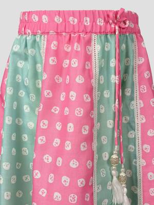 Girls pink cotton bandhani print lehenga set with dupatta | sleeveless | asymmetric hem | festive floor length 5
