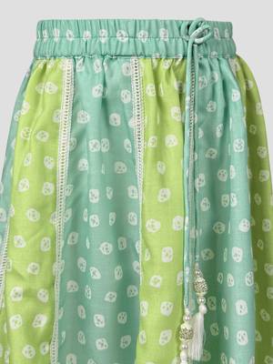 Girls sage green cotton bandhani print lehenga set with dupatta | three quarter sleeves | asymmetric hem 5