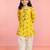 Girls yellow cotton animal print kurta with salwar set | three quarter sleeves | straight cut | festive ethnic wear