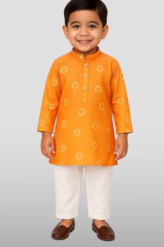 Cotton blend kurta set with pyjama for boyss| orange | diwali