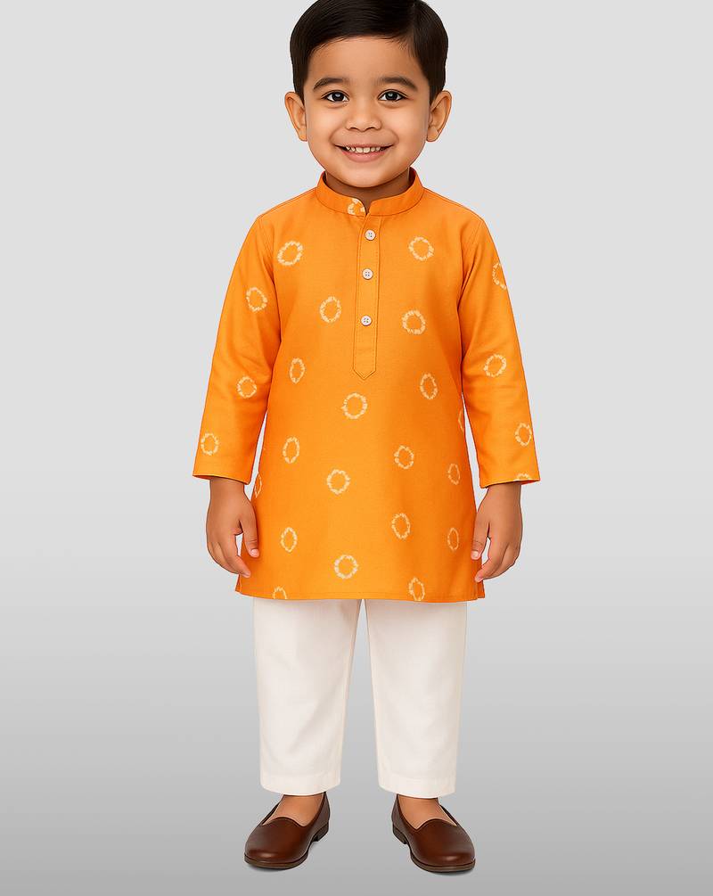 Cotton blend kurta set with pyjama for boyss| orange | diwali
