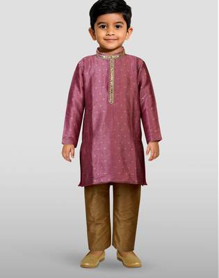 Silk blend kurta set with pyjama for boyss| purple | diwali 1