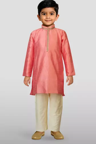 Silk blend kurta set with pyjama for boyss| pink | diwali