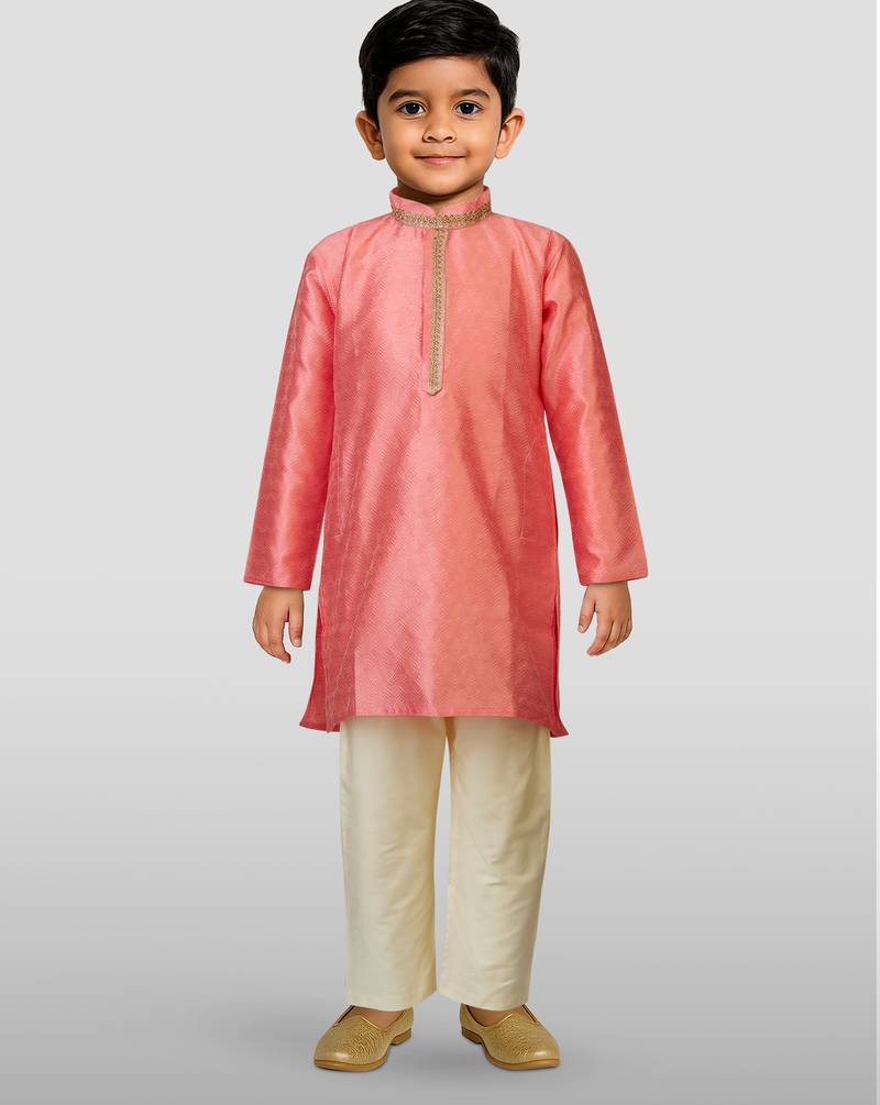 Silk blend kurta set with pyjama for boyss| pink | diwali