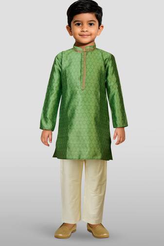 Silk blend kurta set with pyjama for boyss| green | diwali