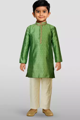Silk blend kurta set with pyjama for boyss| green | diwali