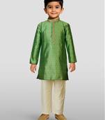 Silk blend kurta set with pyjama for boyss| green | diwali