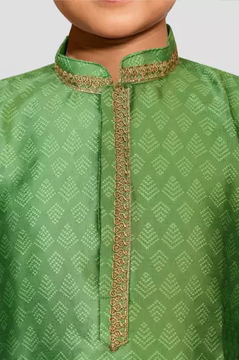 Silk blend kurta set with pyjama for boyss| green | diwali