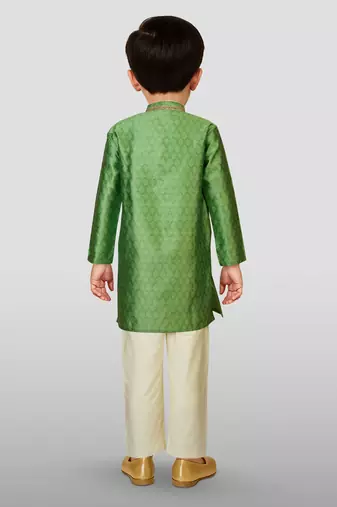 Silk blend kurta set with pyjama for boyss| green | diwali