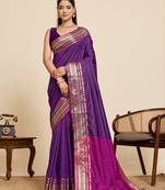Purple striped pure silk banarasi saree with blouse