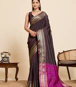 Wine striped pure silk banarasi saree with blouse
