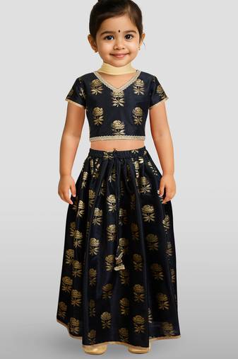 Dupion silk lehenga set for girls | black | diwali