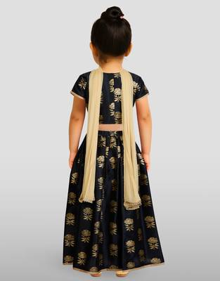 Dupion silk lehenga set for girls | black | diwali 3