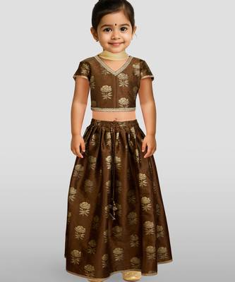 Dupion silk lehenga set for girls | coffee | diwali 1