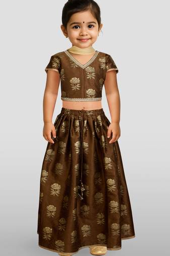 Dupion silk lehenga set for girls | coffee | diwali