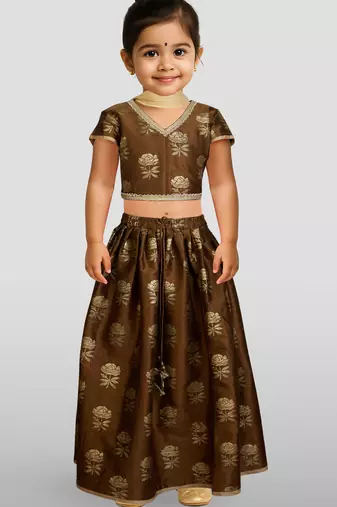 Dupion silk lehenga set for girls | coffee | diwali