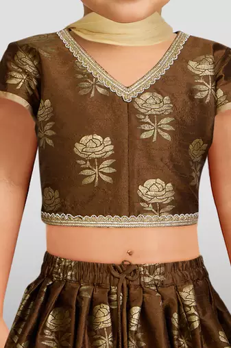 Dupion silk lehenga set for girls | coffee | diwali