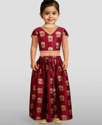 Dupion silk lehenga set for girls | maroon | diwali 1