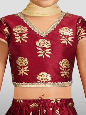 Dupion silk lehenga set for girls | maroon | diwali 2