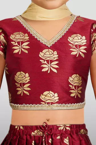 Dupion silk lehenga set for girls | maroon | diwali
