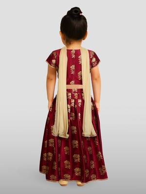 Dupion silk lehenga set for girls | maroon | diwali 3