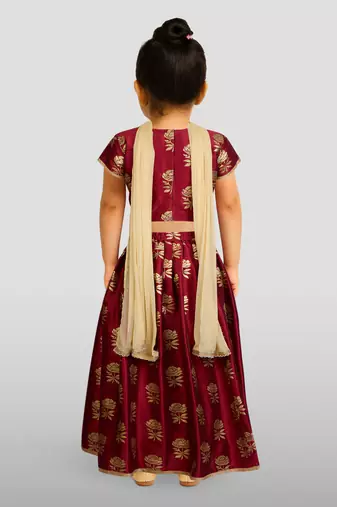 Dupion silk lehenga set for girls | maroon | diwali