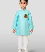 Cotton printed kurta set with pyjama for boys | aqua | navratri special