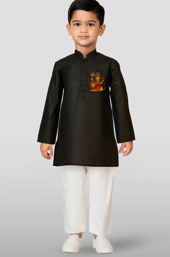 Cotton printed kurta set with pyjama for boys | black | navratri special