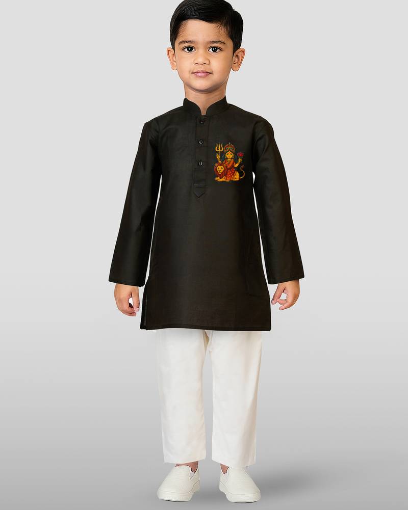 Cotton printed kurta set with pyjama for boys | black | navratri special