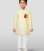 Cotton printed kurta set with pyjama for boys | cream | navratri special