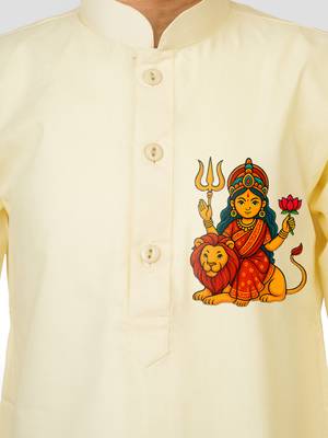 Cotton printed kurta set with pyjama for boys | cream | navratri special 2