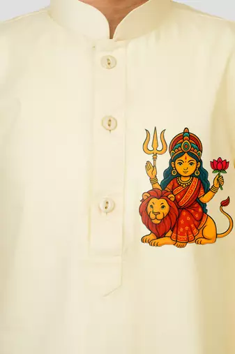 Cotton printed kurta set with pyjama for boys | cream | navratri special