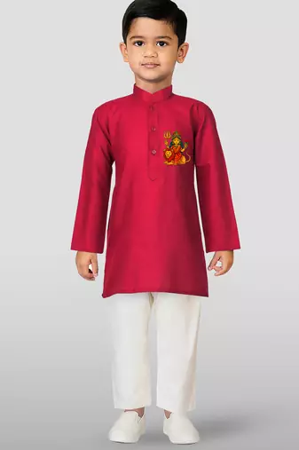 Cotton printed kurta set with pyjama for boys | maroon | navratri special