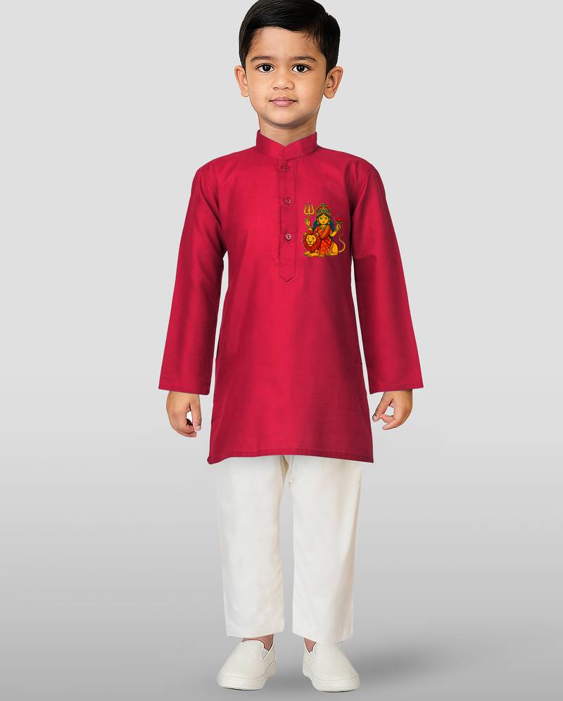 Cotton printed kurta set with pyjama for boys | maroon | navratri special