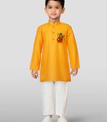 Cotton printed kurta set with pyjama for boys | orange | navratri special