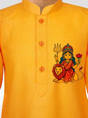 Cotton printed kurta set with pyjama for boys | orange | navratri special 2