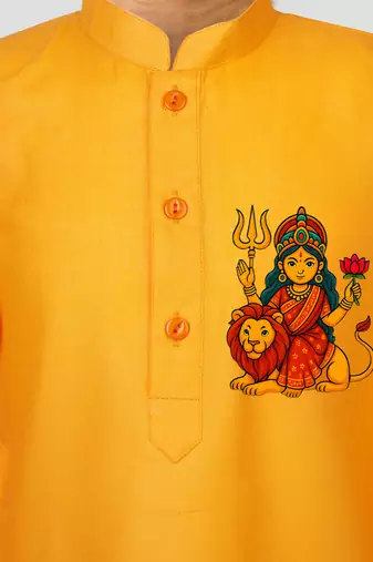 Cotton printed kurta set with pyjama for boys | orange | navratri special