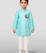 Cotton printed kurta set with pyjama for boyss | aqua | navratri special