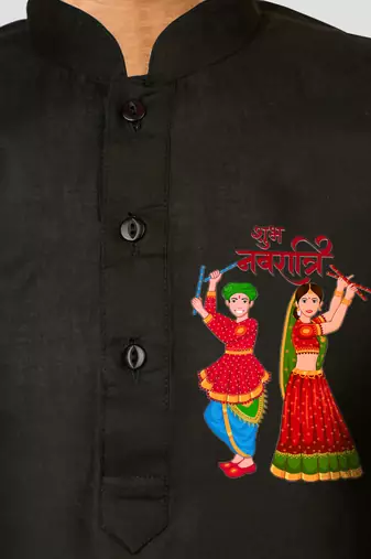 Cotton printed kurta set with pyjama for boyss | black | navratri special