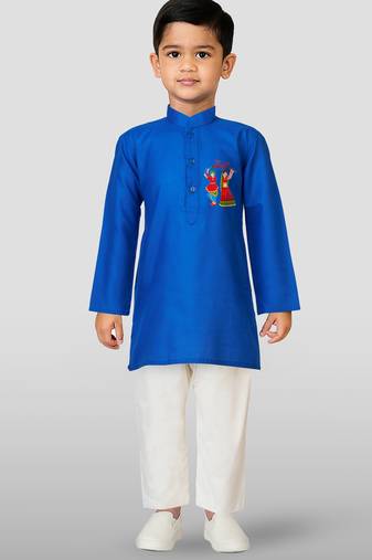 Cotton printed kurta set with pyjama for boyss | blue | navratri special