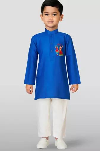 Cotton printed kurta set with pyjama for boyss | blue | navratri special