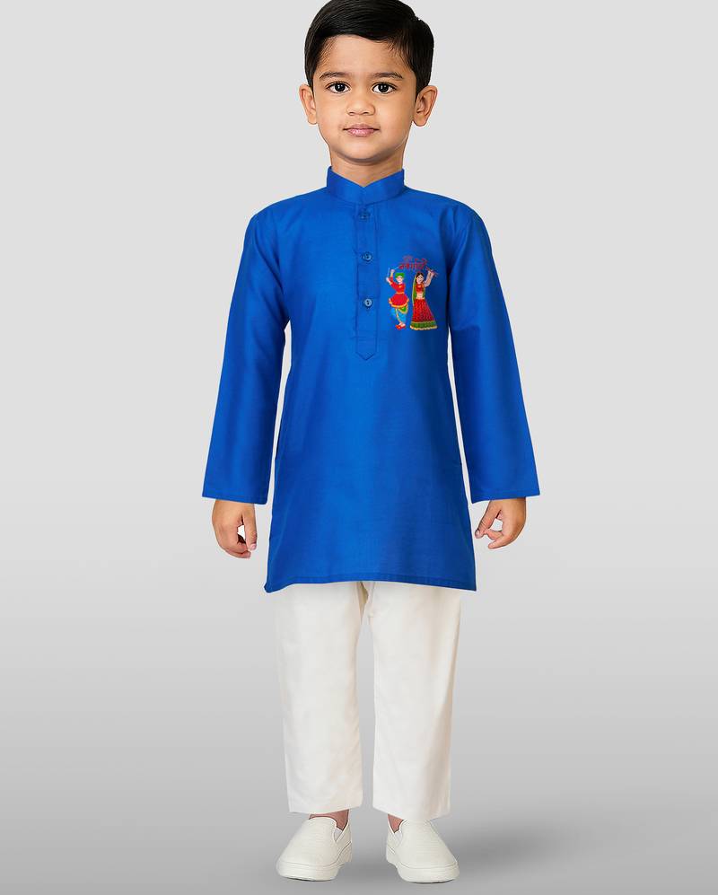 Cotton printed kurta set with pyjama for boyss | blue | navratri special