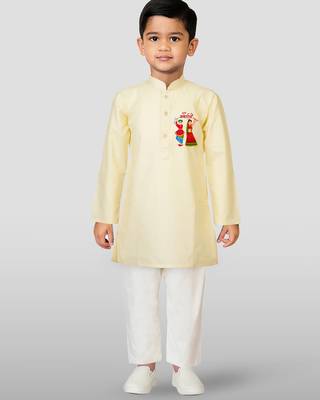 Cotton printed kurta set with pyjama for boyss | cream | navratri special 1