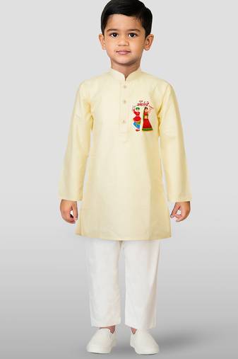 Cotton printed kurta set with pyjama for boyss | cream | navratri special