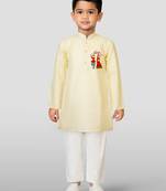 Cotton printed kurta set with pyjama for boyss | cream | navratri special