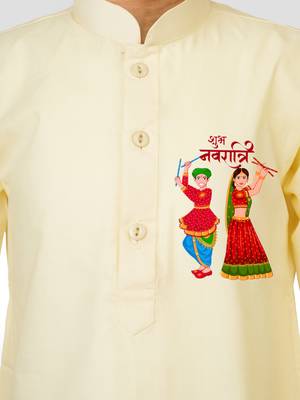 Cotton printed kurta set with pyjama for boyss | cream | navratri special 2