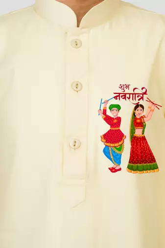 Cotton printed kurta set with pyjama for boyss | cream | navratri special